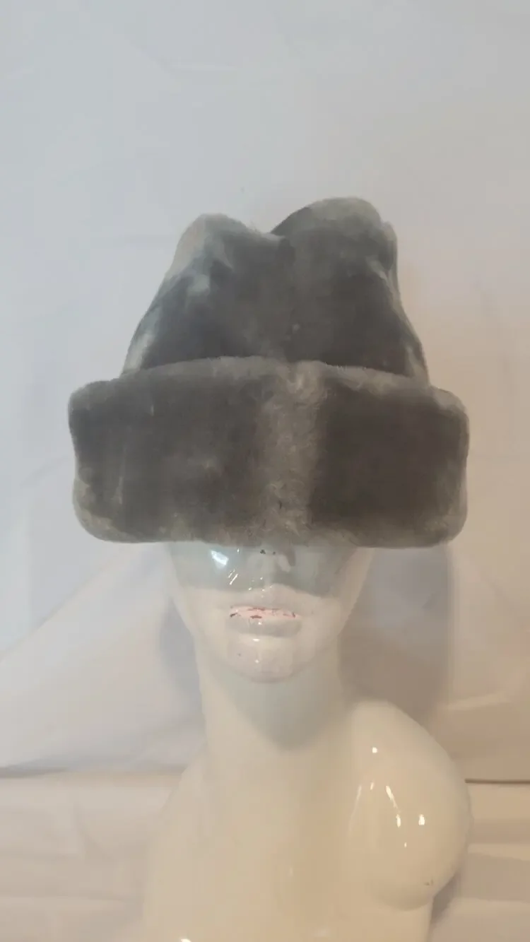 Vintage Stern’s Faux Fur Winter Hat Gray XL Made in USA Union Made NWT